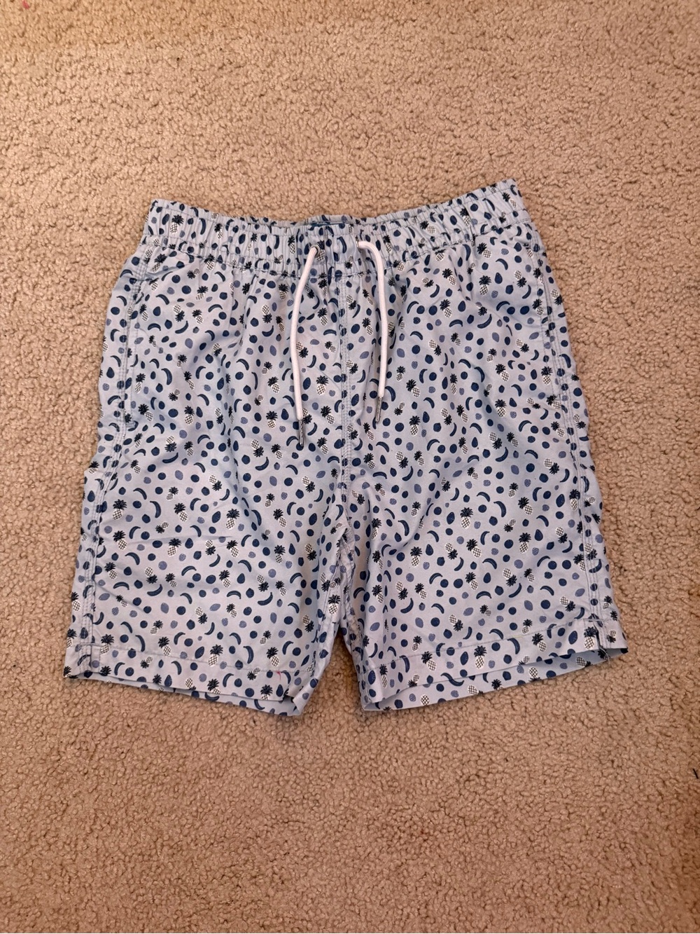 Boys Light Blue Printed Swim Trunks